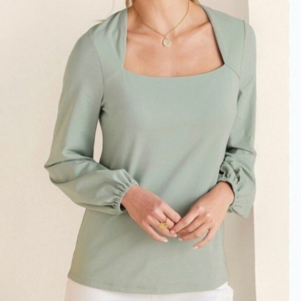 Soft Surroundings Maureen Cotton Blend Top In Color Sage Sprout
